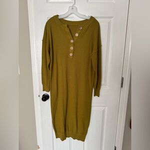 Olive Green Button-Up Sweater Dress